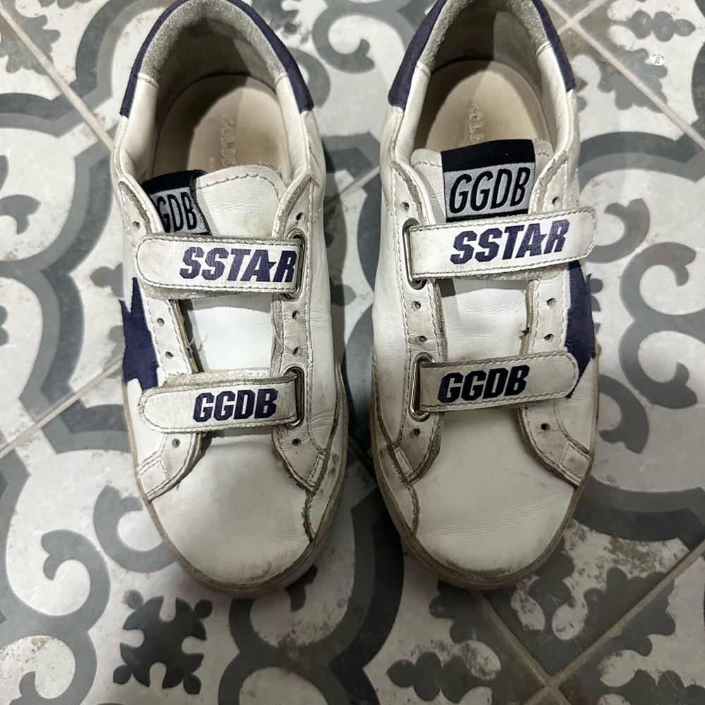 Golden Goose Kids White and Navy Sneakers